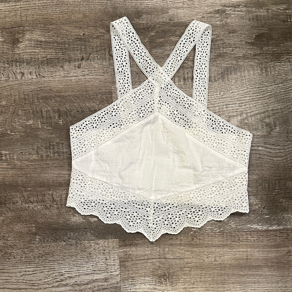 H&M White Lace Halter Corseted Crop‎ Top with V Hem Size 8
